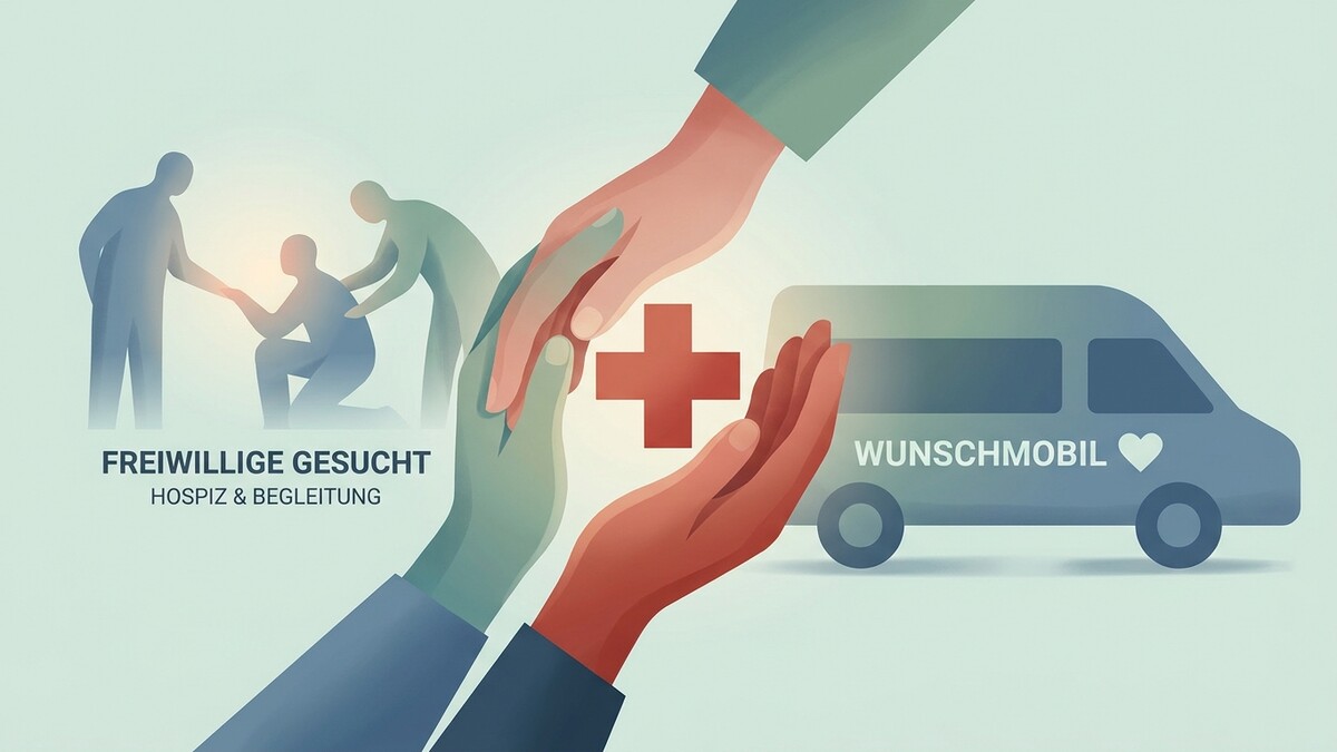 Freiwillige gesucht: Hospiz & Begleitung mit Wunschmobil und Händen, die sich halten.