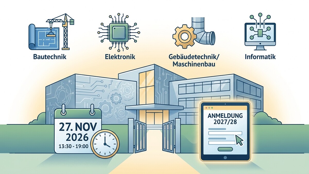 Anmeldung 2027/28: Bautechnik, Elektronik, Gebäudetechnik/Maschinenbau, Informatik