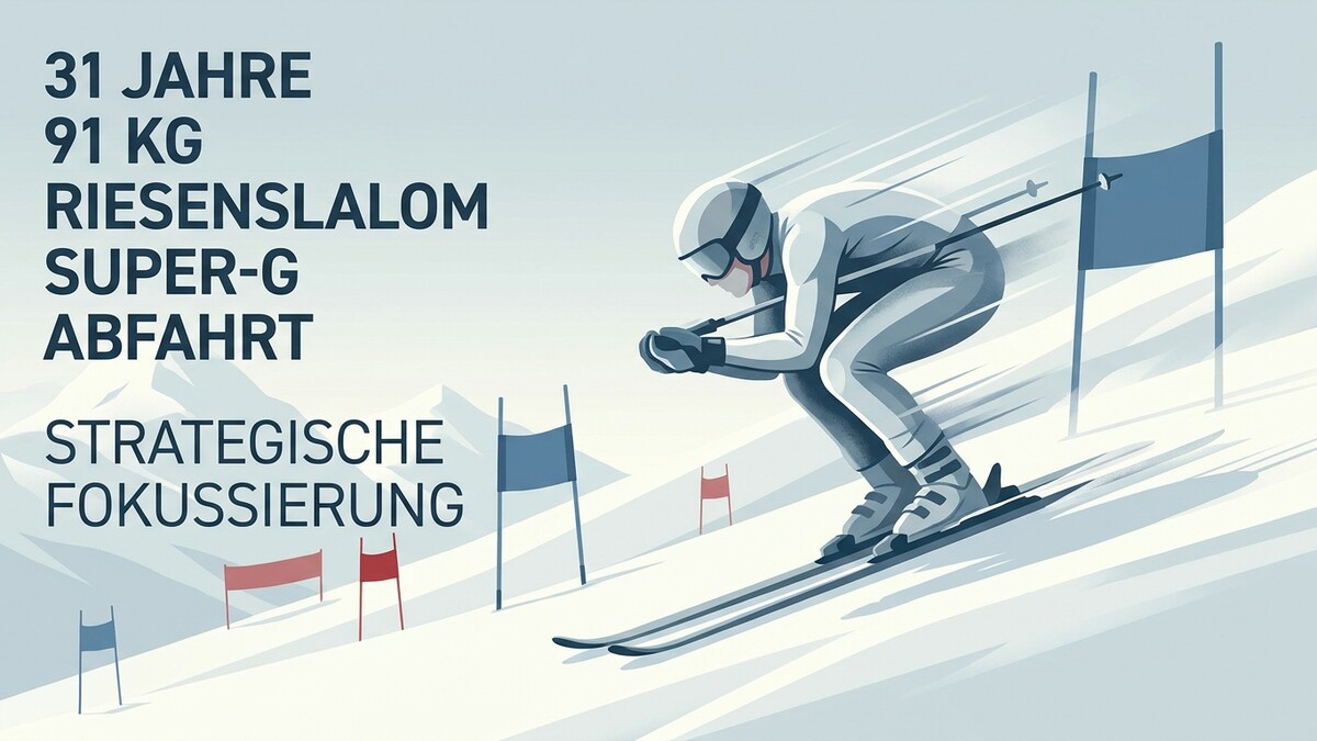Skifahrer fährt Riesenslalom, Super-G, Abfahrt mit strategischer Fokussierung auf der Piste.