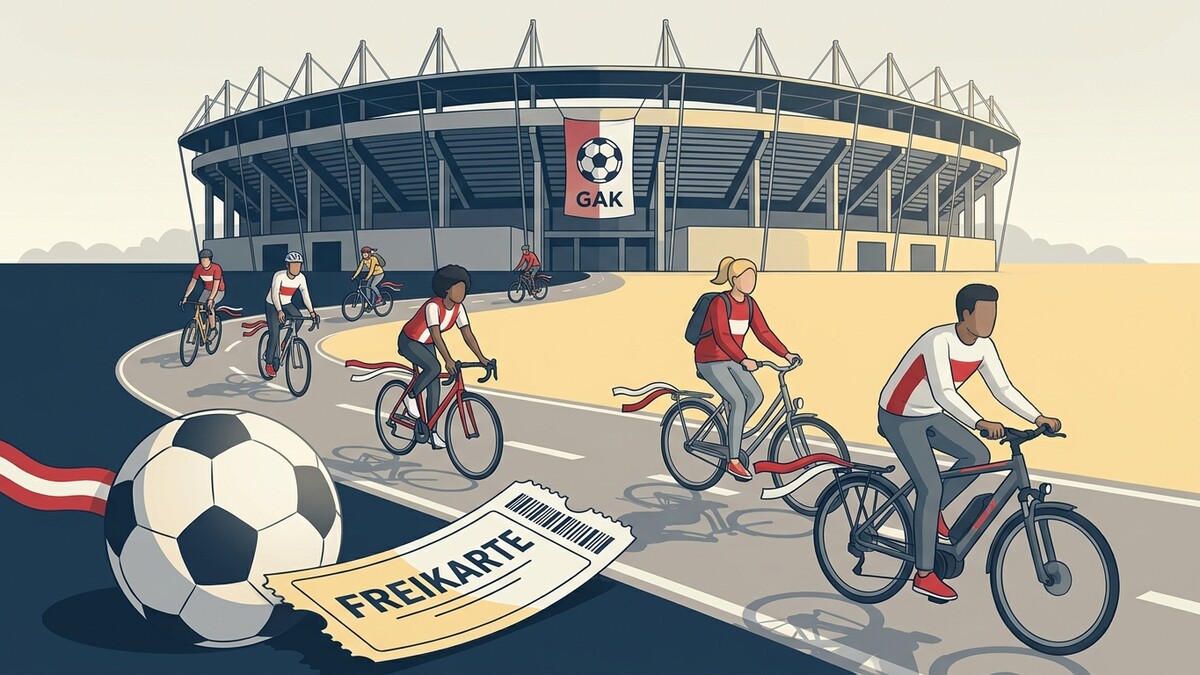 Fußball-Fans radeln zum GAK-Stadion in Graz, Österreich
