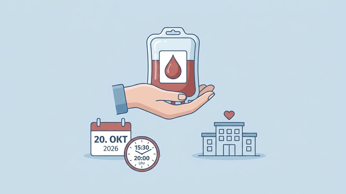 Blutspende am 20. Okt. 2026 von 15:30 bis 20:00 Uhr in einem Krankenhaus