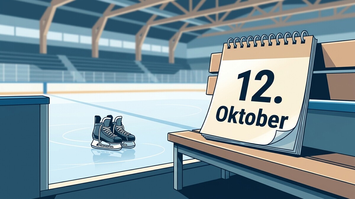 Eishockey-Schlittschuhe und Kalenderblatt 12. Oktober in Eishalle