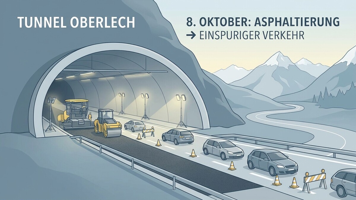Tunnel Oberlecher: Asphaltsanierung mit einspurigem Verkehr am 8. Oktober