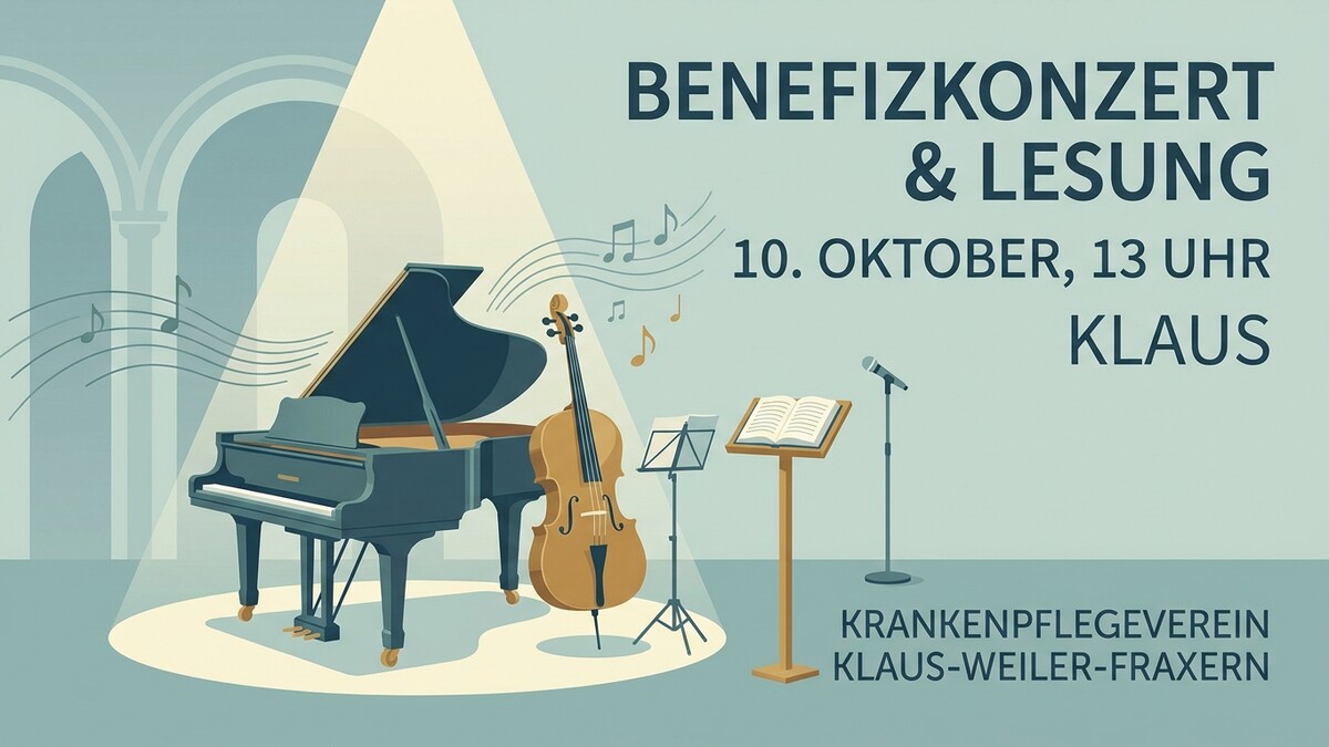Benefizkonzert Klaus am 10. Oktober mit Klavier, Cello, Mikrofon und Buch