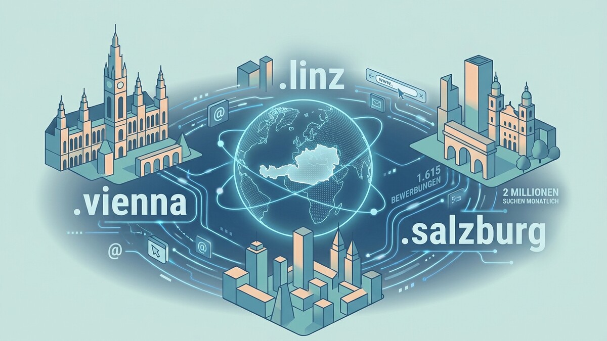 .vienna, .linz, .salzburg: Österreich-Karten, Gebäude, Erdball, Internet-Symbole