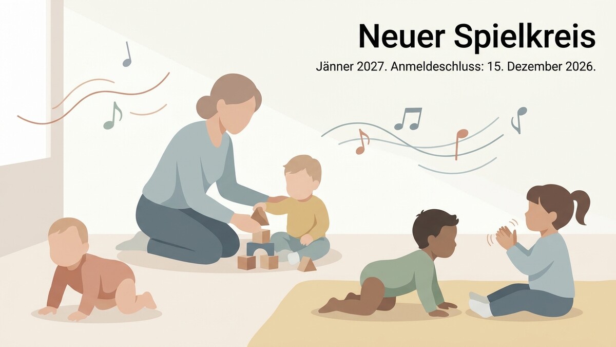 Spielkreis mit Betreuerin und Kindern beim Spielen mit Bauklötzen und Singen.