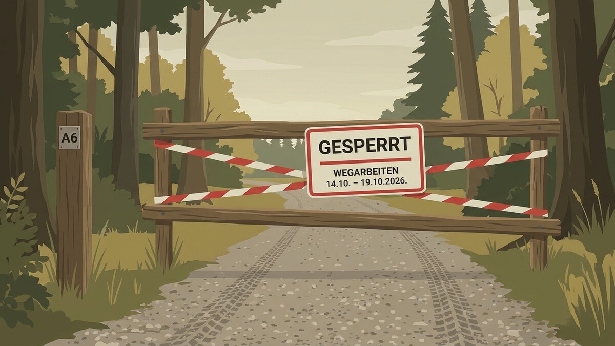 Waldweg gesperrt wegen Wegarbeiten bis 19.10.2026, Schild A6