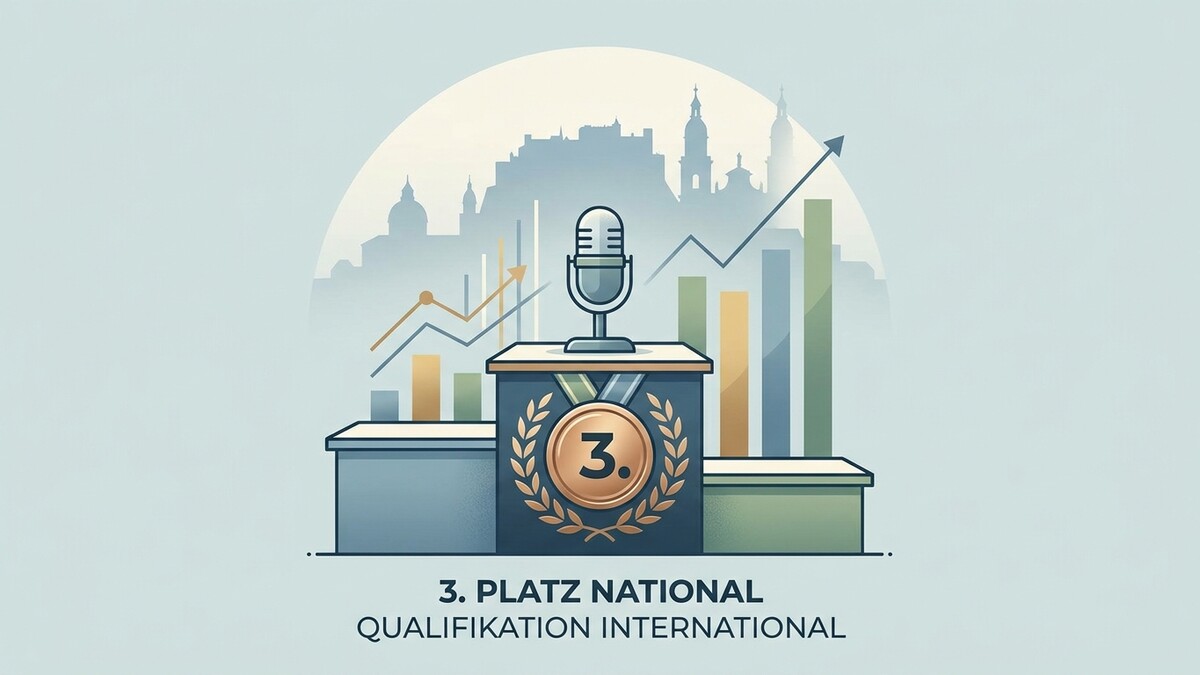 3. Platz National Qualifikation International mit Mikrofon und Medaille