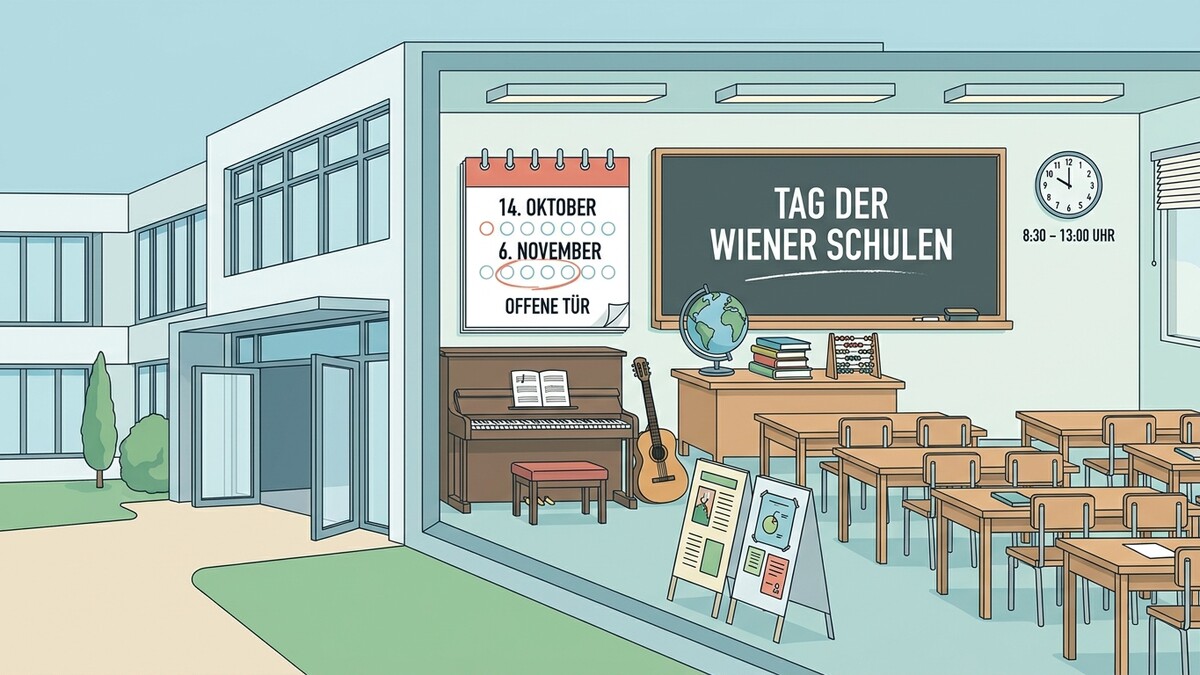 Wiener Schulen Tag mit Kalender und Klassenzimmer-Details