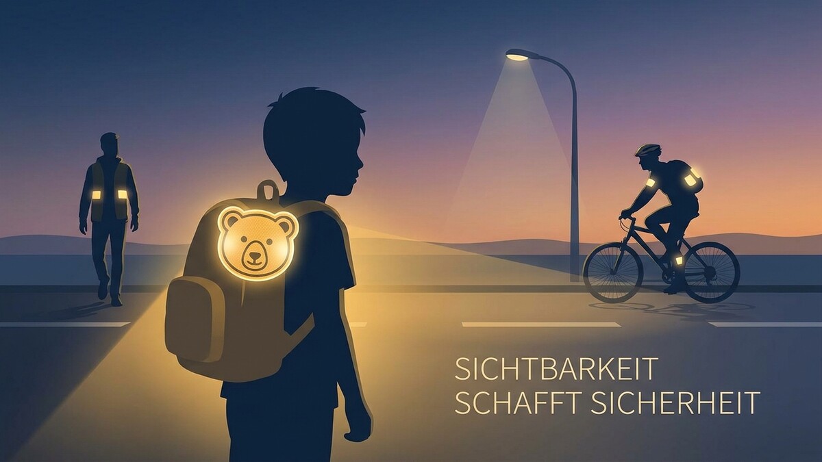 Sichtbarkeit für Kinder und Radfahrer im Dunkeln, mit reflektierendem Bären-Anhänger und Warnwesten