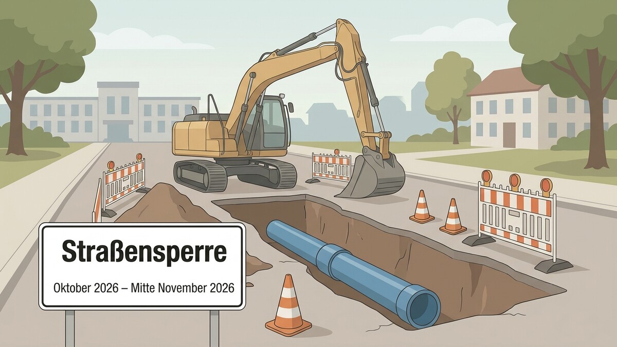 Straßensperre mit Bagger und neuem Rohr im Oktober 2026 in Österreich