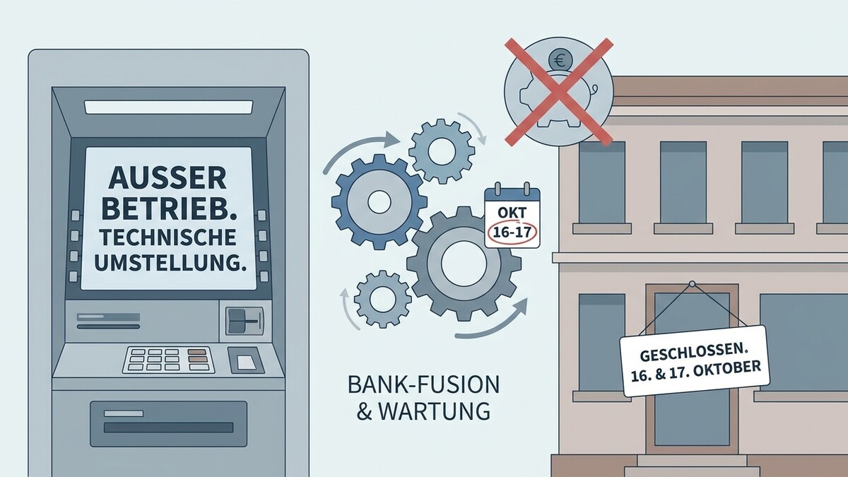 Bankfusion und Wartung: Geldautomat außer Betrieb, Filiale geschlossen