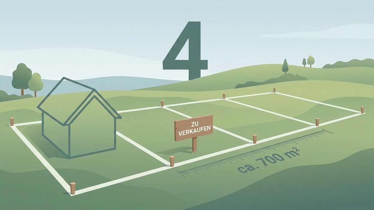 Grundstück mit Hausumriss und Schild "Zu Verkaufen", 700 m² Fläche