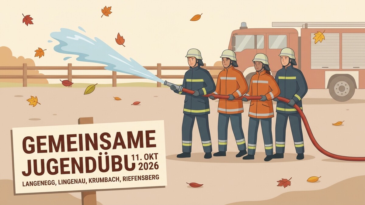 Jugendübung mit Feuerwehrleuten, die in Langenegg, Lingenau, Krumbach und Riefensberg Wasser spritzen.