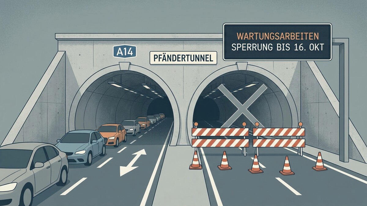 Pfändertunnel A14: Wartungsarbeiten sperren Tunnel bis 16. Okt, Autos stehen im Stau
