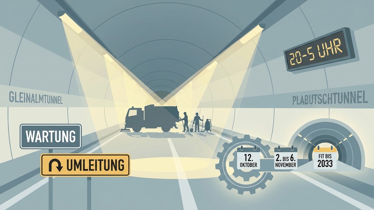 Gleinalm- und Plabutschtunnel: Wartung mit Umleitung und Reinigungsarbeiten bis 2033