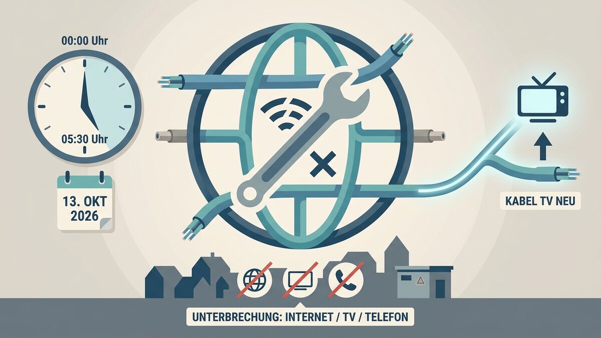 Unterbrechung Internet TV Telefon 13. Okt 2026 mit Werkzeug und Kabel