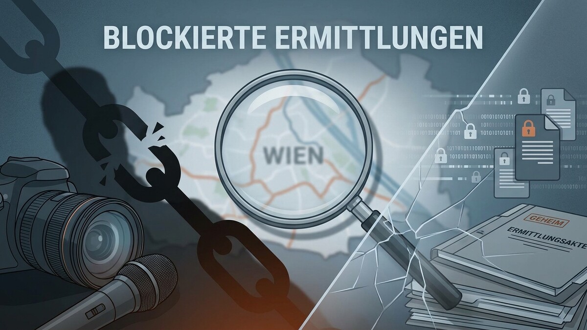 Ermittlungsakten, Lupe über Wien, zerbrochene Kette, Kamera und Mikrofon
