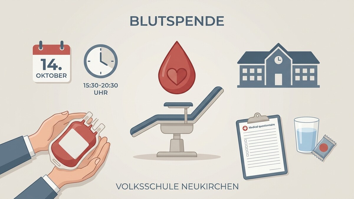 Blutspende am 14. Oktober von 15:30-20:30 Uhr in der Volksschule Neukirchen.