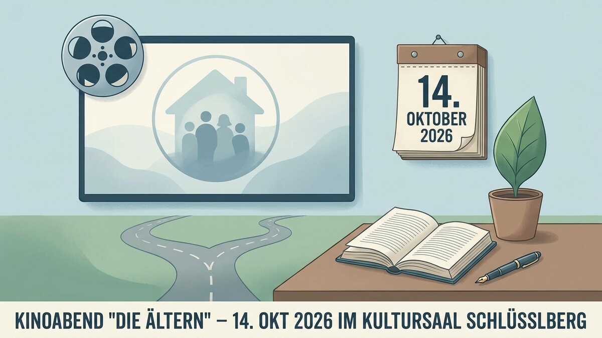 Kinoabend "Die Ältern" am 14. Okt. 2026 im Kultursaal Schlüsslberg mit Filmrolle.