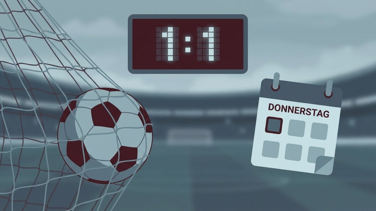 Fußballspiel mit Ergebnis 1:1 und Kalenderblatt mit Donnerstag