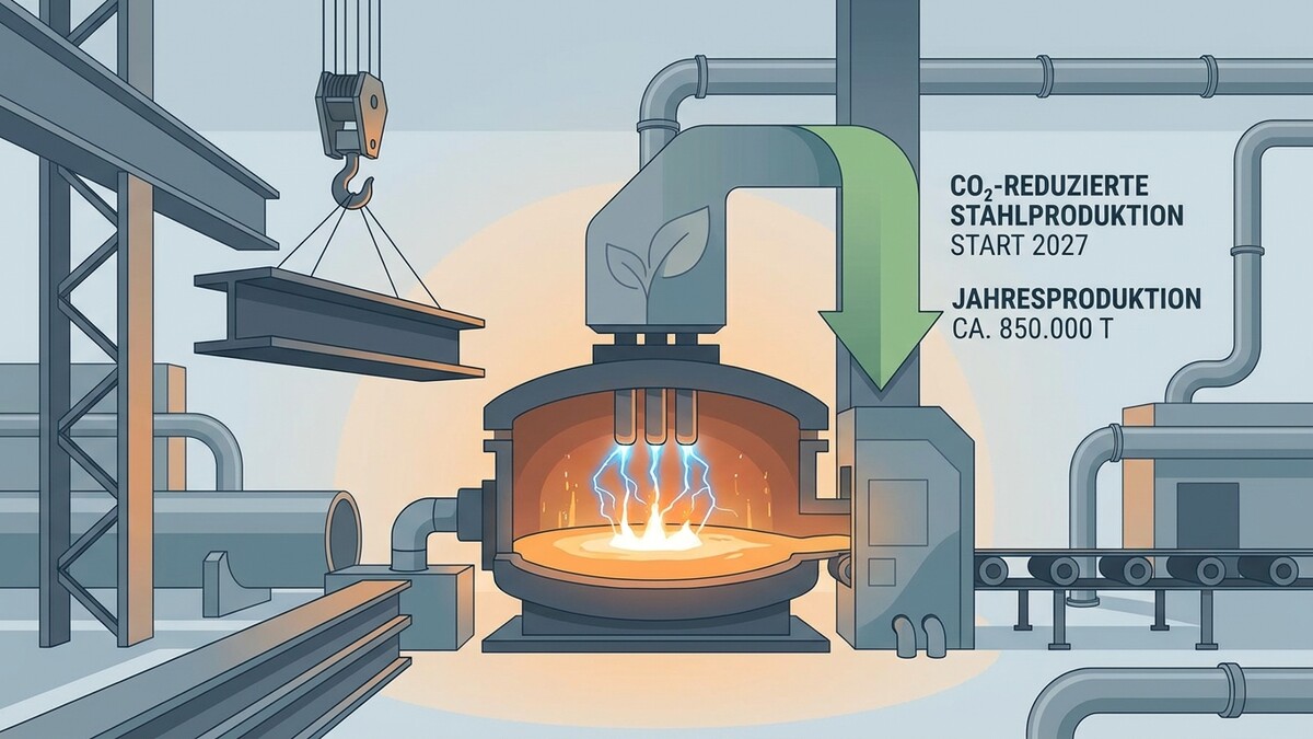CO2-reduzierte Stahlproduktion mit 850.000 Tonnen Jahresproduktion im Industrieumfeld