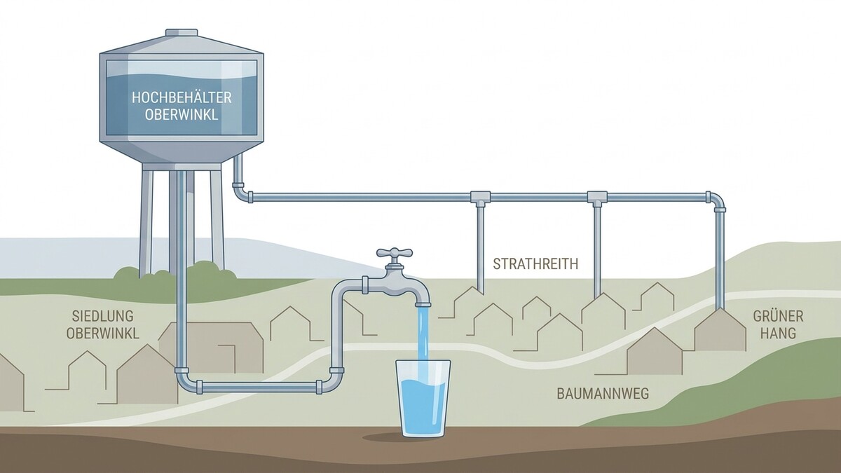 Wasserleitung vom Hochbehälter Oberwinkl zur Siedlung Oberwinkl, Strathreith und Grüner Hang