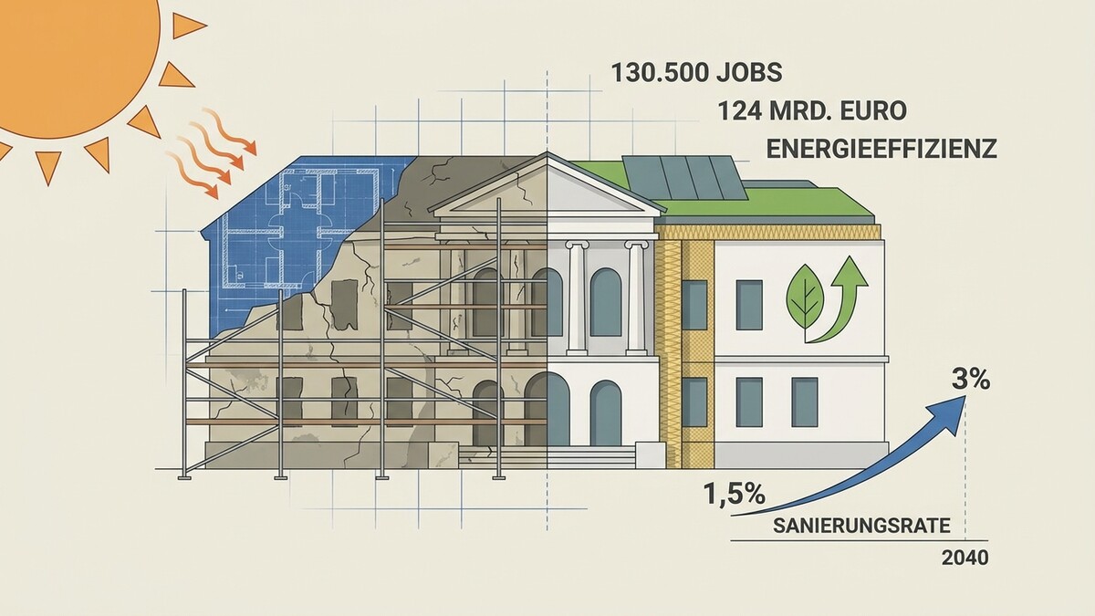 Energieeffizienz: 130.500 Jobs, 124 Mrd. Euro, Sanierungsrate steigt auf 3% bis 2040.