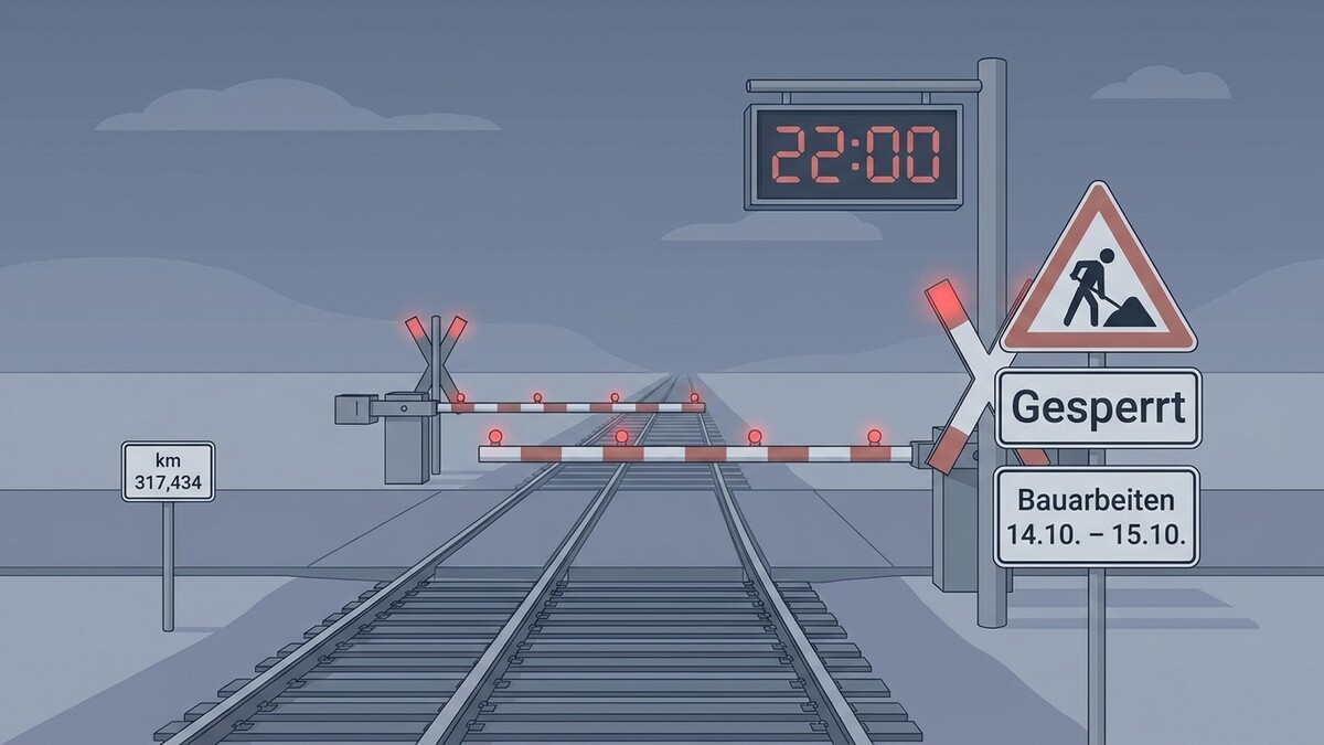 Bahnübergang gesperrt wegen Bauarbeiten, 22:00 Uhr, km 317,434