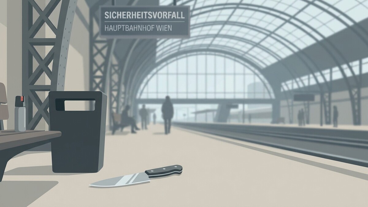 Messer am Hauptbahnhof Wien mit Schild "Sicherheitsvorfall"