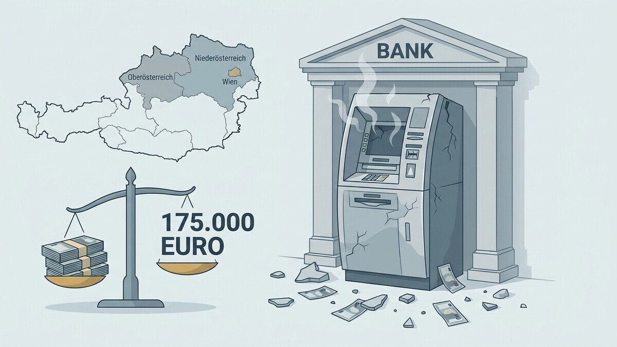 Bankomat mit Geldscheinwaage und Karte von Österreich mit Bundesländern