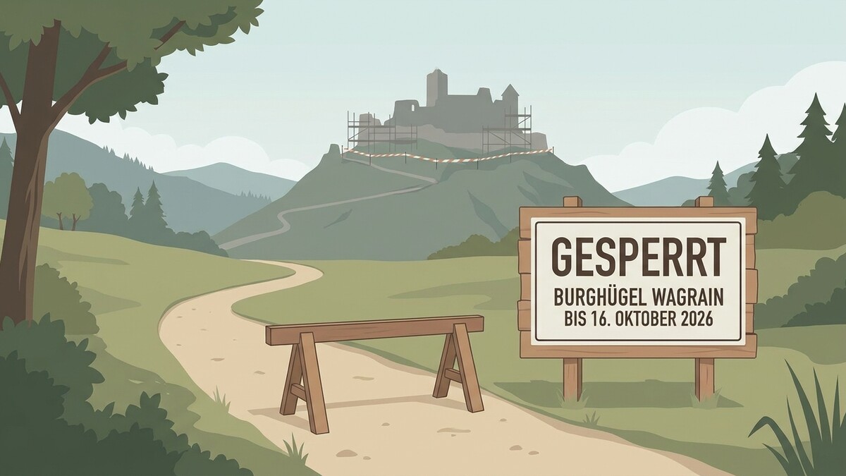 Burghügel Wagrain gesperrt bis 16. Oktober 2026, Gerüst um Burgruine