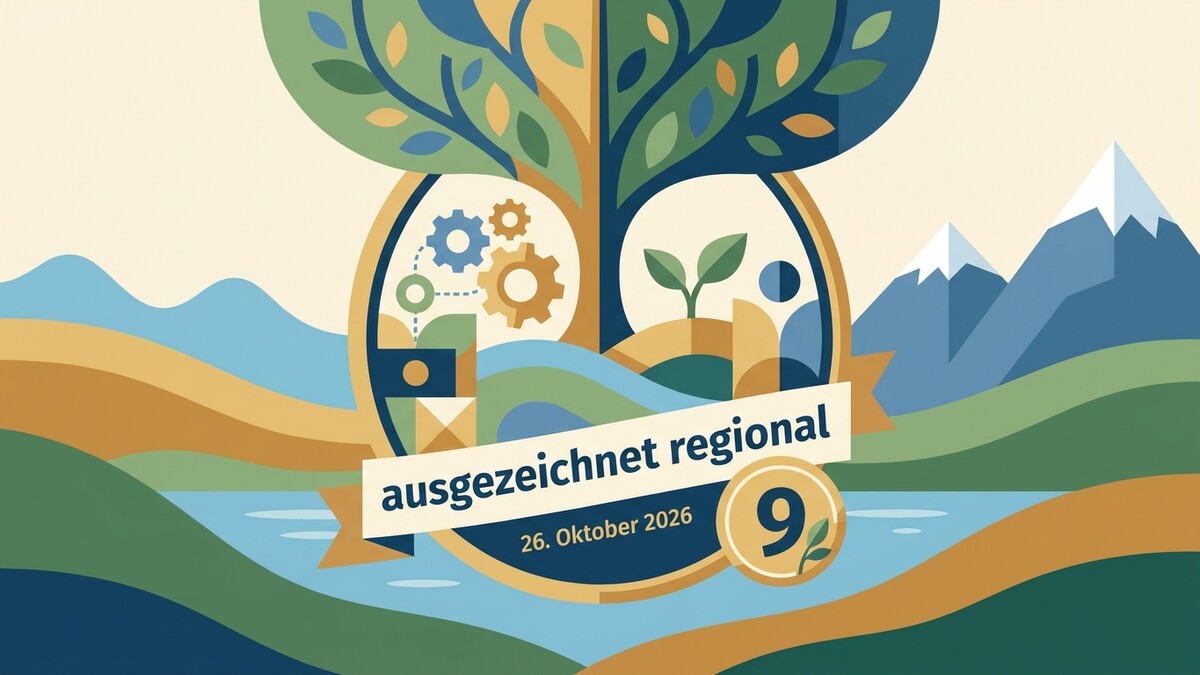 Ausgezeichnet regional: Baum mit Zahnrädern, Spross und Bergen, 26. Oktober 2026