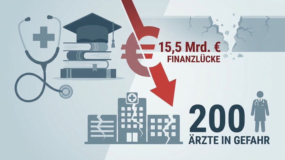Finanzlücke: 15,5 Mrd. Euro, 200 Ärzte in Gefahr, Krankenhaus, Stethoskop, Bücher, Doktorhut