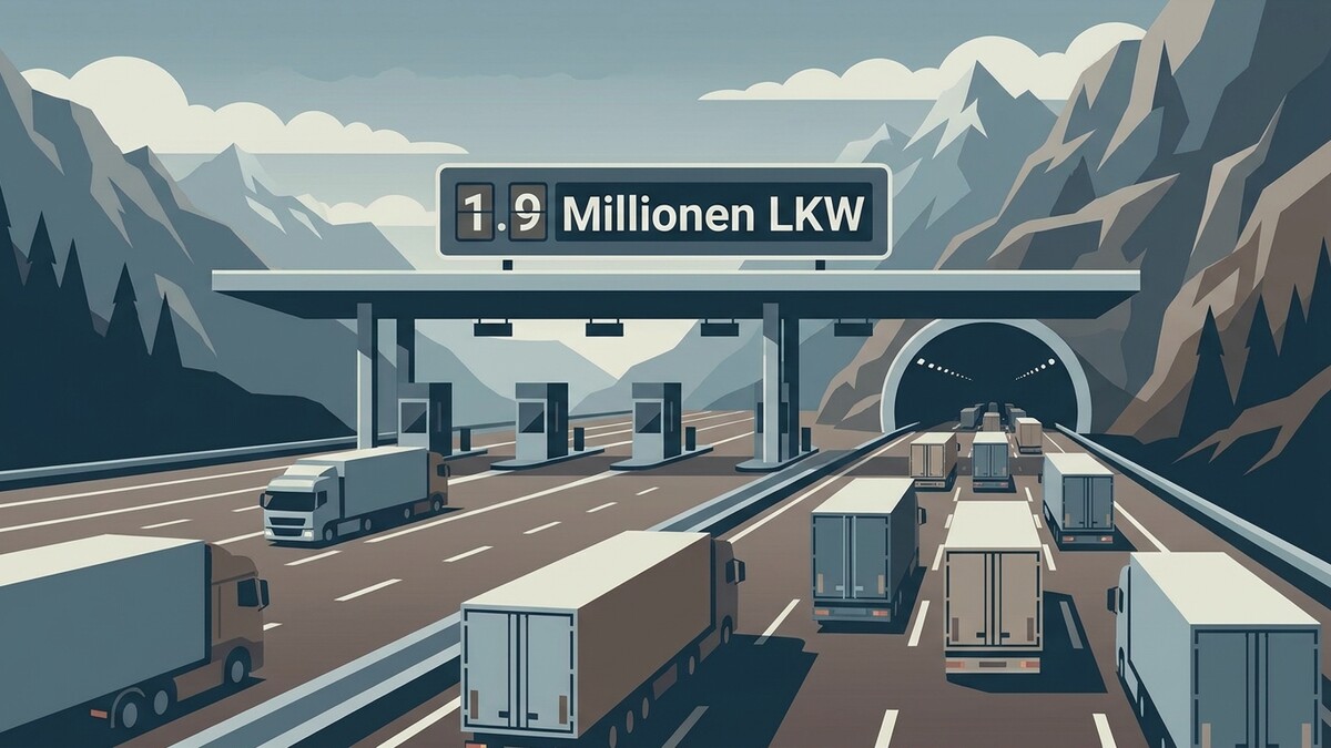 LKW-Maut: 1,9 Millionen LKW auf Autobahn mit Tunnel und Alpenpanorama