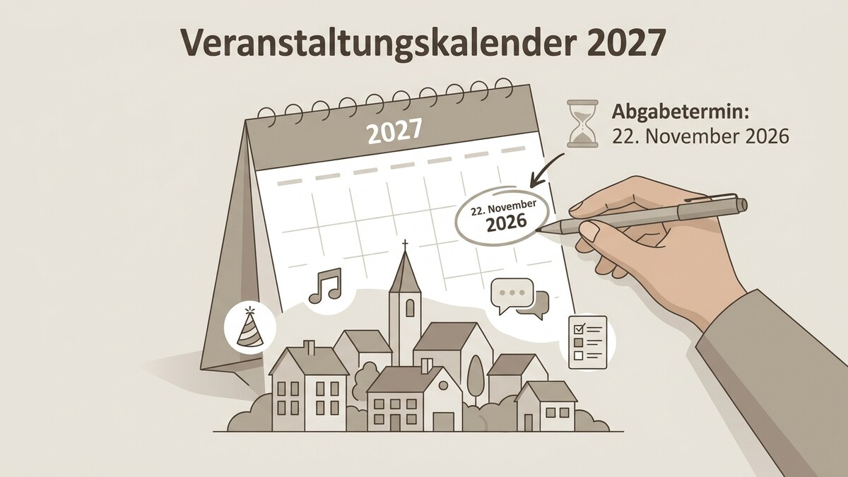 Veranstaltungskalender 2027: Abgabetermin 22. November 2026 auf Kalender markiert