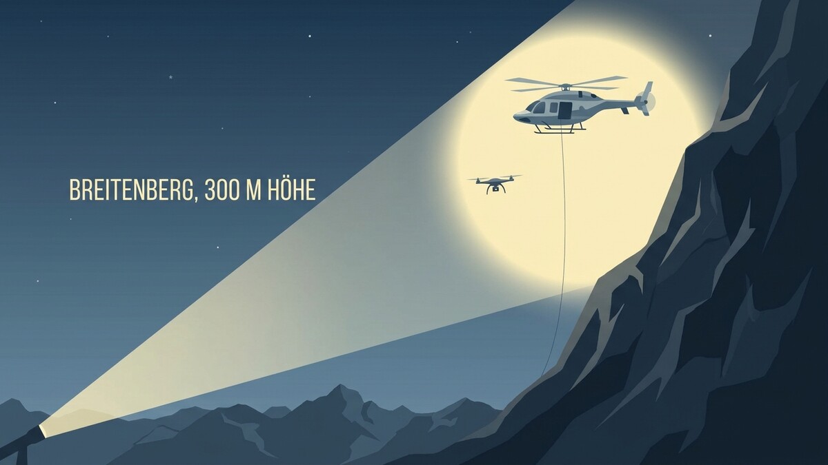 Helikopter und Drohne im Einsatz am Breitenberg, 300 Meter Höhe