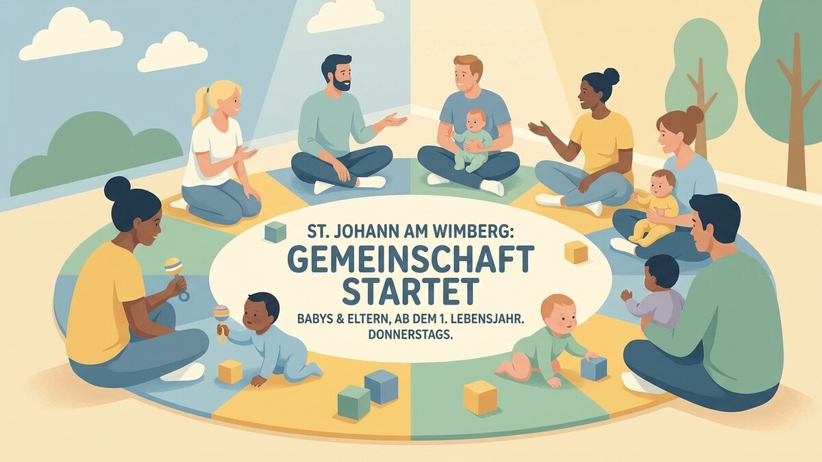 St. Johann am Wimberg: Gemeinschaft startet mit Babys und Eltern auf einer bunten Decke.