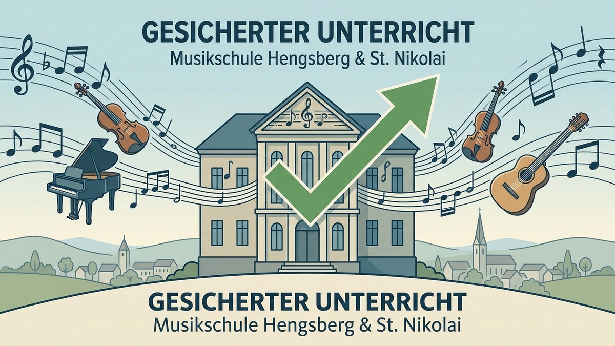 Gesicherter Unterricht Musikschule Hengsberg & St. Nikolai mit Noten und Instrumenten
