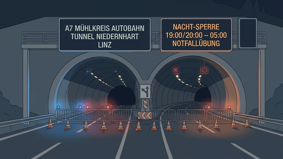 Tunnel Niederhart Linz: Nacht-Sperre auf A7 Mühlkreis Autobahn wegen Notfallübung