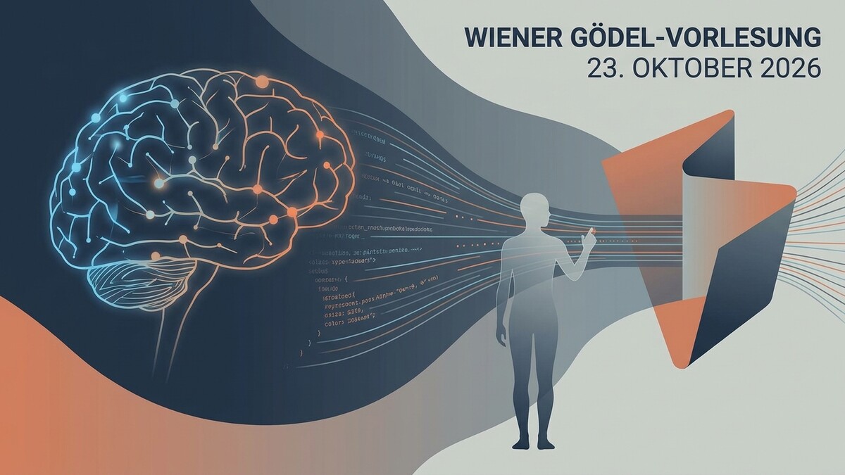 Wiener Gödel-Vorlesung 23. Oktober 2026 mit Gehirn und stilisierter Figur