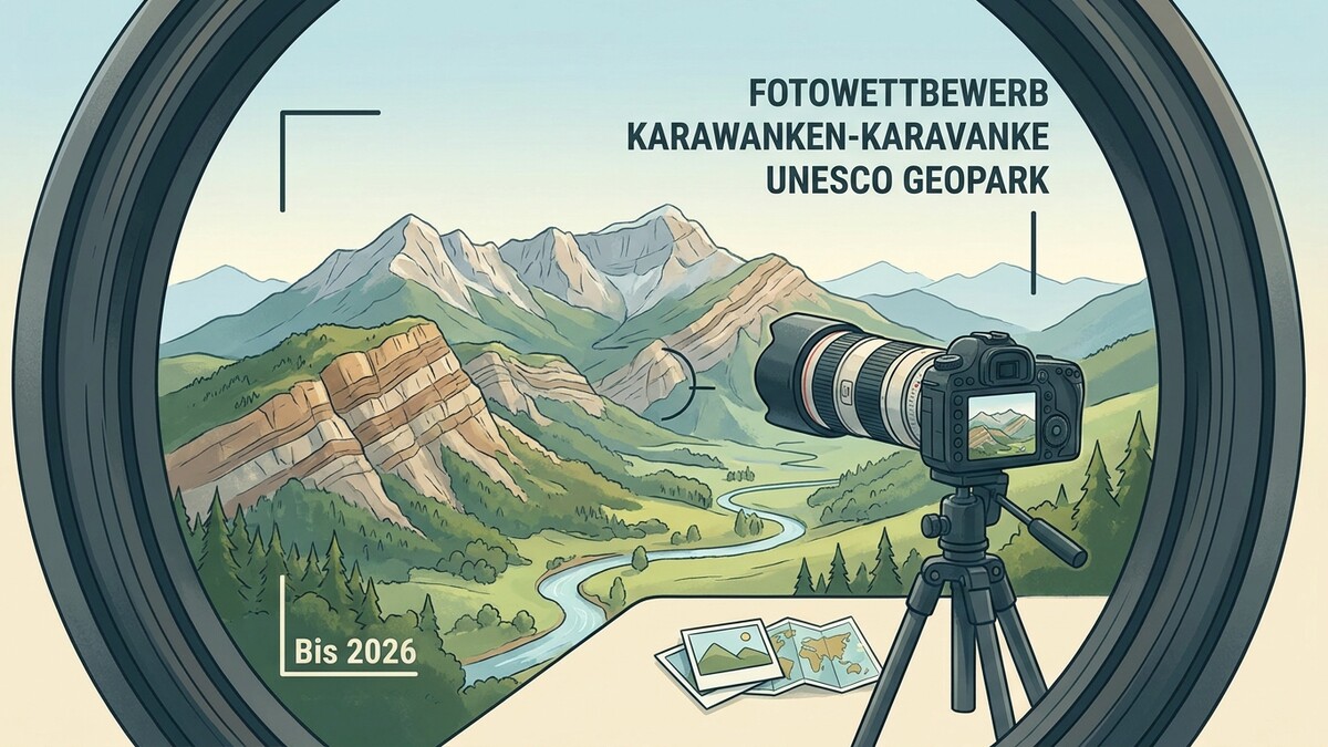 Fotowettbewerb Karawanken-Karawanke UNESCO Geopark mit Kamera und Berglandschaft