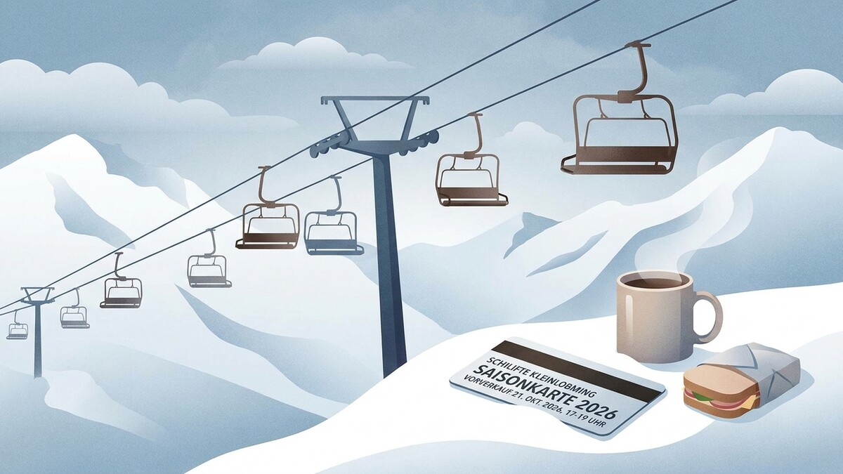 Skilift-Saisonkarte 2026 mit Tasse Kaffee und Sandwich im Schnee