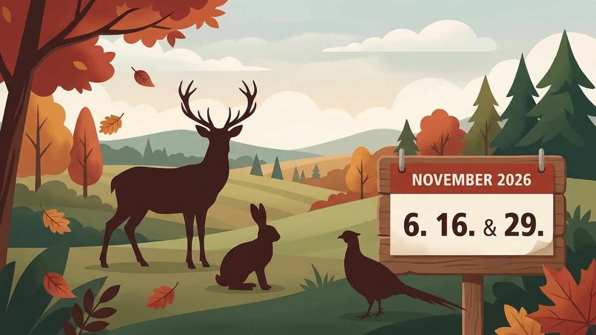 Herbstlandschaft mit Hirsch, Hase, Fasan und Kalenderblatt November 2026
