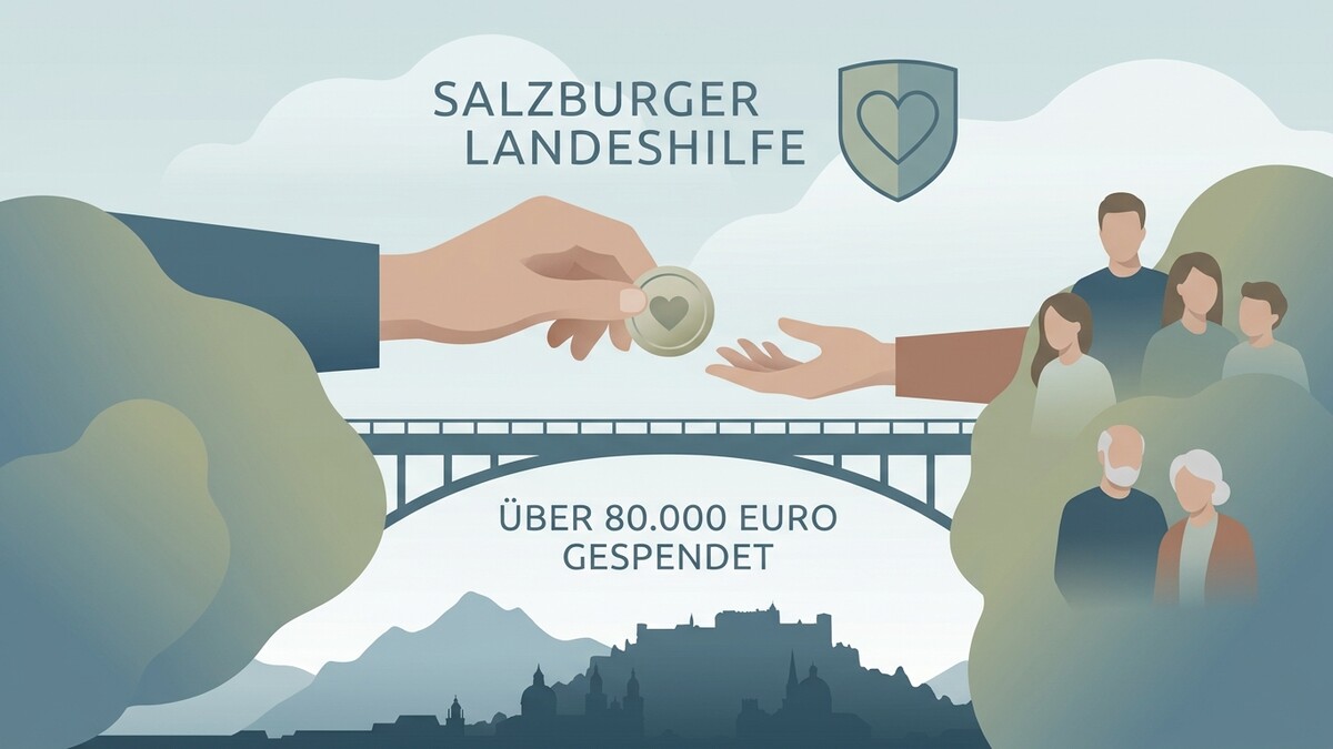 Salzburger Landeshilfe: Spende einer Münze mit Herz an eine Familie vor Salzburg