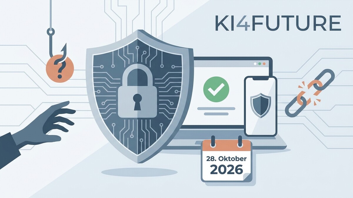 KI4FUTURE: Computersicherheit mit Schloss und Haken, Datum 28. Oktober 2026