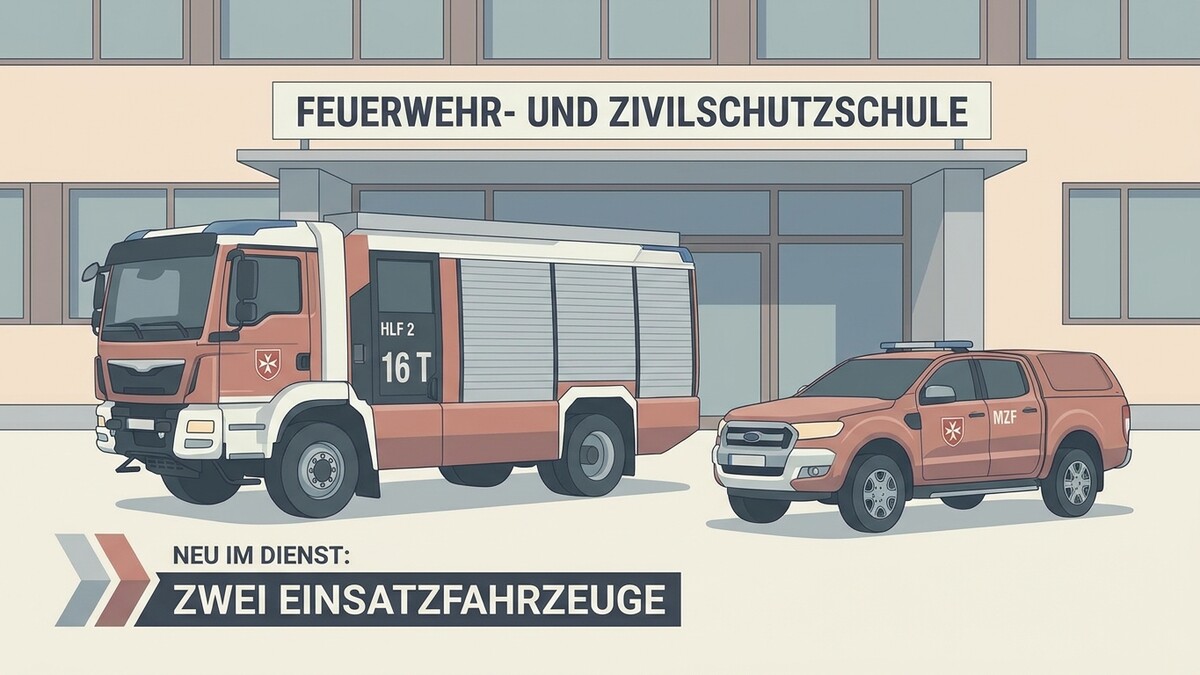 Feuerwehr- und Zivilschutzschule mit neuem HLF 2 16 T und MZF Einsatzfahrzeugen
