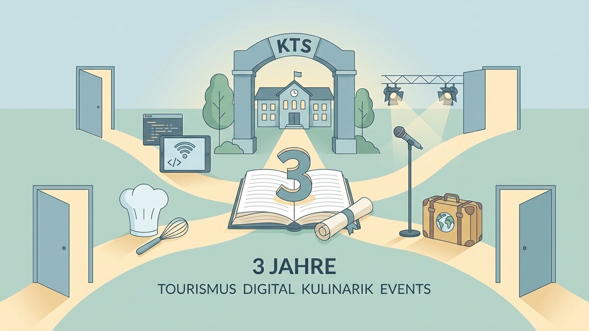 3 Jahre Tourismus Digital KulinariK Events, offene Türen, Buch, Kochmütze und Koffer
