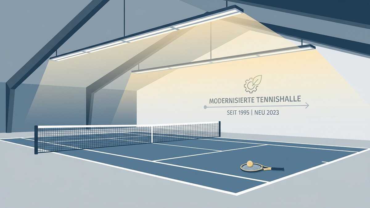 Tennishalle mit modernisierter Beleuchtung und Ausrüstung, neu 2023