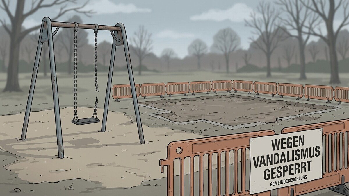 Spielplatz wegen Vandalismus gesperrt, Schaukel steht daneben